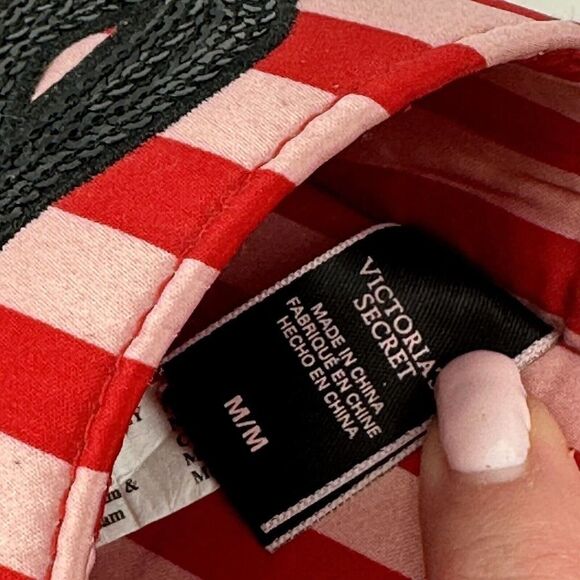 Victorias Secret Slippers Satin Bow Sequin Red Pink Size M 7-8 House Shoes Glam - Picture 8 of 9